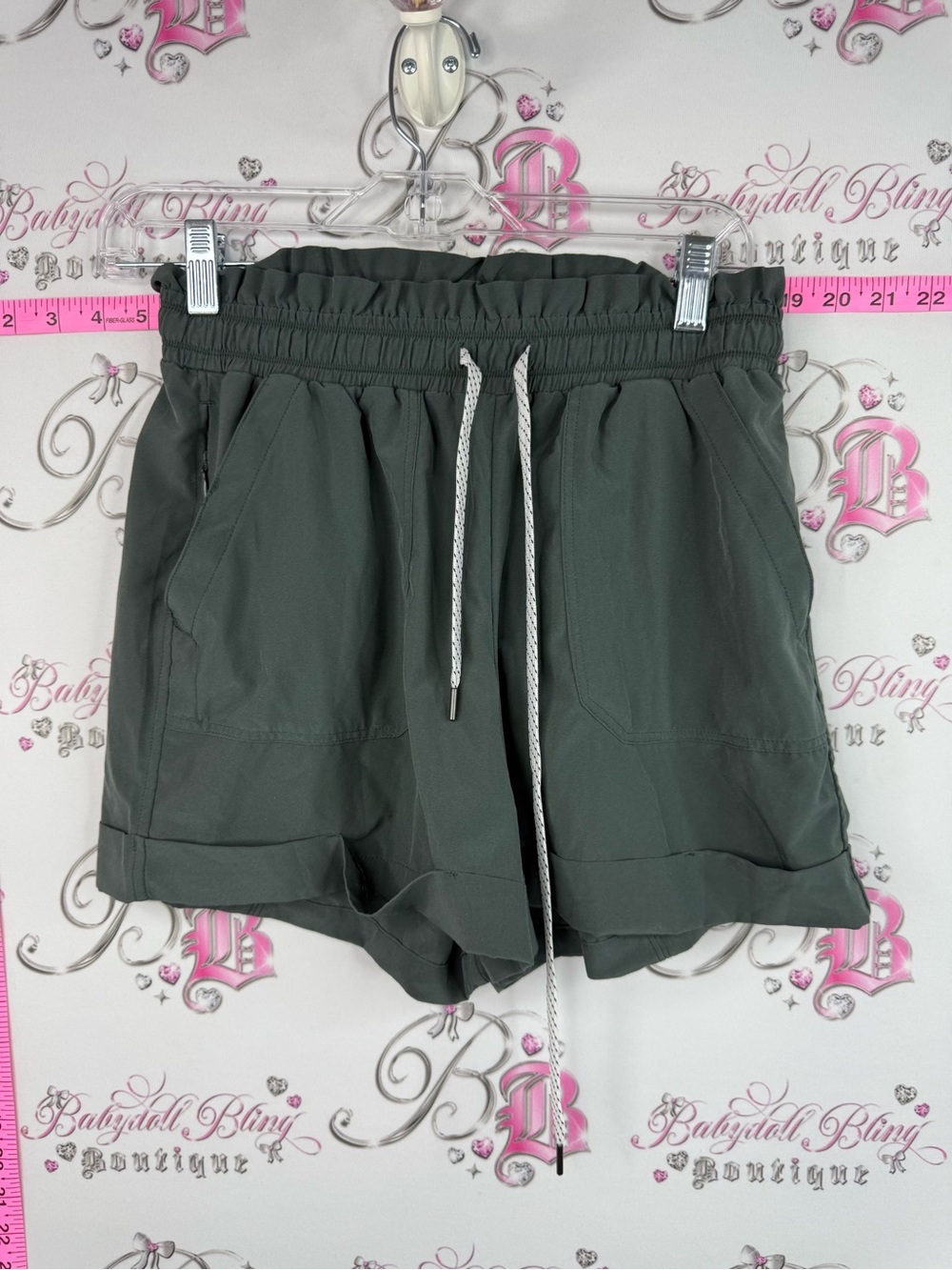Zella shorts grey High-Waist Drawstring Shorts in Olive Green